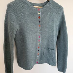 Tabitha Webb Blue Textured Knit Lambs Wool Cardigan Multi-Color Buttons